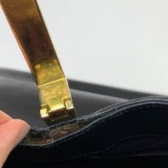 🥳HP🥳Gucci Authentic Gucci Vintage Black Leather Tote Gold Zipper Shoulder Bag - Picture 10 of 13